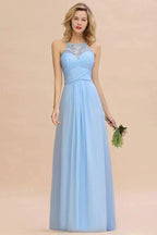 Halter Floral lace aline Chiffon Bridesmaid Dress Sleeveless Ruffle Wedding Guest Dress