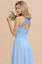 Halter Floral lace aline Chiffon Bridesmaid Dress Sleeveless Ruffle Wedding Guest Dress