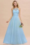 Halter Floral lace aline Chiffon Bridesmaid Dress Sleeveless Ruffle Wedding Guest Dress