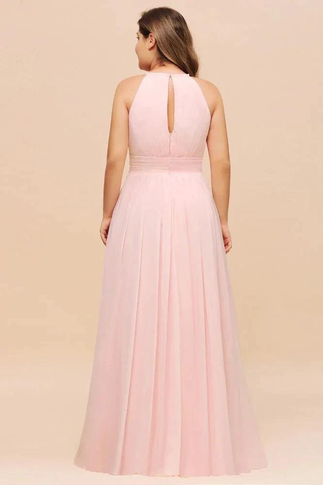 Halter Pink Bridesmaid Dress Plus Size Chiffon Wedding party Dress for Girls