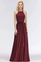 Halter Sleeveless A-line Burgundy Ruffles Chiffon Bridesmaid Dresses