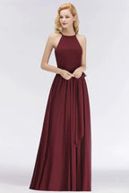 Halter Sleeveless A-line Burgundy Ruffles Chiffon Bridesmaid Dresses