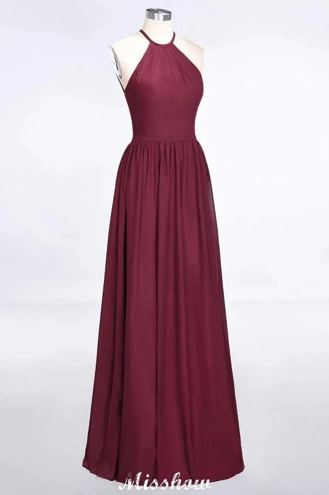 Halter Sleeveless Floor-Length Bridesmaid Dress with Ruffles
