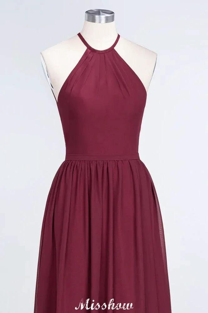 Halter Sleeveless Floor-Length Bridesmaid Dress with Ruffles