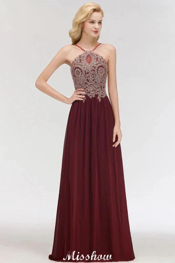 Halter Spaghetti Gold Appliques Swing Dress Sleeveless Tulle Chiffon Evening Maxi Dress