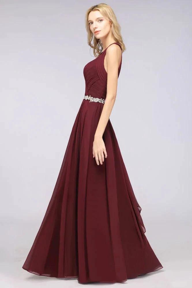 Halter V-Neck Sleeveless Ruffle Bridesmaid Dress with Appliques Sashes Evening Swing Dress