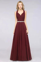 Halter V-Neck Sleeveless Ruffle Bridesmaid Dress with Appliques Sashes Evening Swing Dress