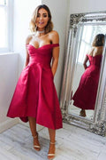 High Low Short Prom Dress with Pockets Off-Shoulder  Homecoming Dress PD308