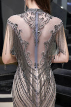 High Neck Cap sleeves Sparkle Beads Long Prom Dresses