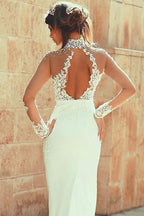 High Neckline Sheath Wedding Dresses With Beaded Lace Appliques WD191