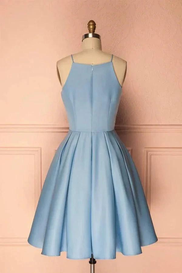 Homecoming Dress Blue Halter Sleeveless Short Prom Dress Party Dress PD369