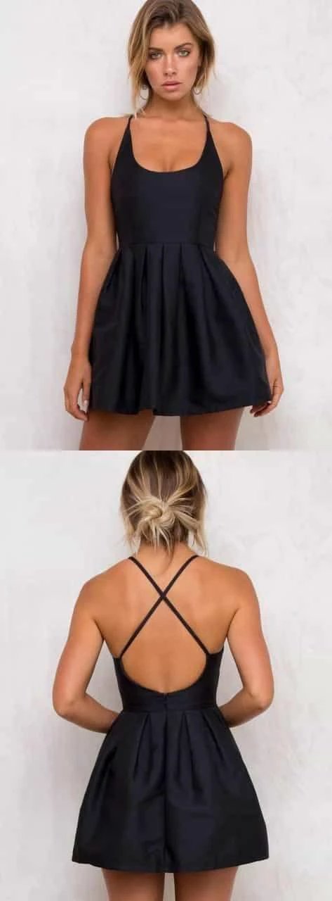Homecoming Dress Dark Navy Criss-Cross Straps Short Prom Dress PD370