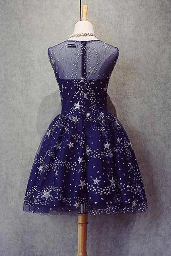 Homecoming Dress Tulle Sleeveless Stars Short Prom Dress Party Dress PD367