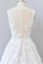 Illusion Appliques Tulle A-line Wedding Dress