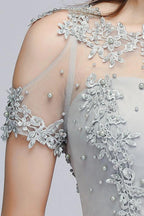 Illusion Neckline Long Appliques Chiffon Prom Dresses