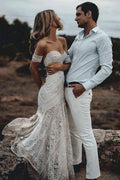Ivory Lace Beach Wedding Dresses Sweetheart Neck Wedding Dresses  WD335