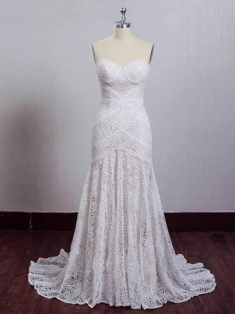 Ivory Lace Beach Wedding Dresses Sweetheart Neck Wedding Dresses  WD335