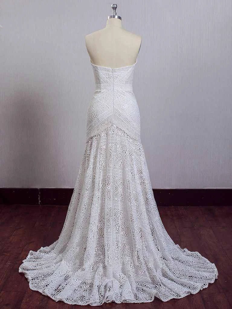 Ivory Lace Beach Wedding Dresses Sweetheart Neck Wedding Dresses  WD335