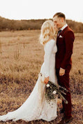 Ivory Long Sleeve Rustic Wedding Dresses Backless Sheath Beach Wedding Dress  WD384