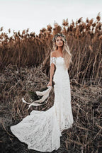 Ivory Mermaid Lace Wedding Dresses Neckline Beach Wedding Dress  WD288