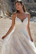 Ivory Spaghetti Straps Floor Length A-Line Wedding Dress