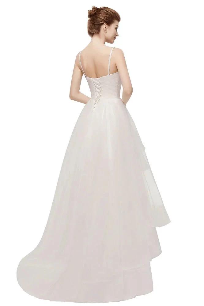 Ivory Sweetheart A-line Hi-lo Spaghetti Tulle Wedding Dresses with Ruffles