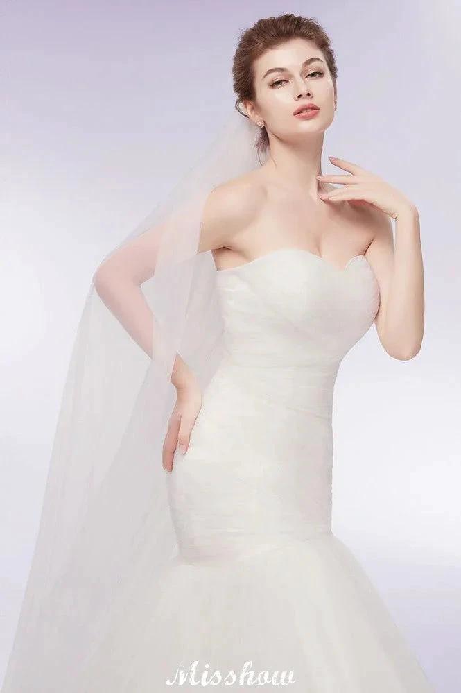 Ivory Tulle Sweetheart Mermaid Strapless Wedding Dresses with Lace-up