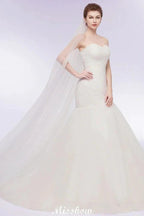 Ivory Tulle Sweetheart Mermaid Strapless Wedding Dresses with Lace-up
