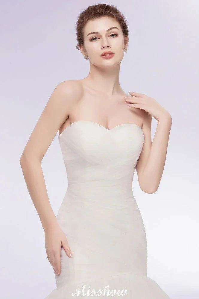 Ivory Tulle Sweetheart Mermaid Strapless Wedding Dresses with Lace-up