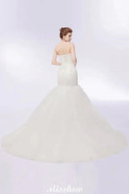Ivory Tulle Sweetheart Mermaid Strapless Wedding Dresses with Lace-up