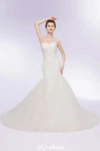 Ivory Tulle Sweetheart Mermaid Strapless Wedding Dresses with Lace-up