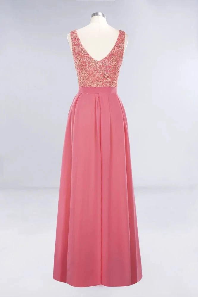 Jewel Ruffles Floral Lace Simple Prom Dresses | A-Line Sleeveless Coral Evening Dresses