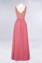 Jewel Ruffles Floral Lace Simple Prom Dresses | A-Line Sleeveless Coral Evening Dresses