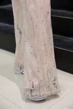 Jewel Sleeveless Tulle Evening Jumpsuit with Sequins