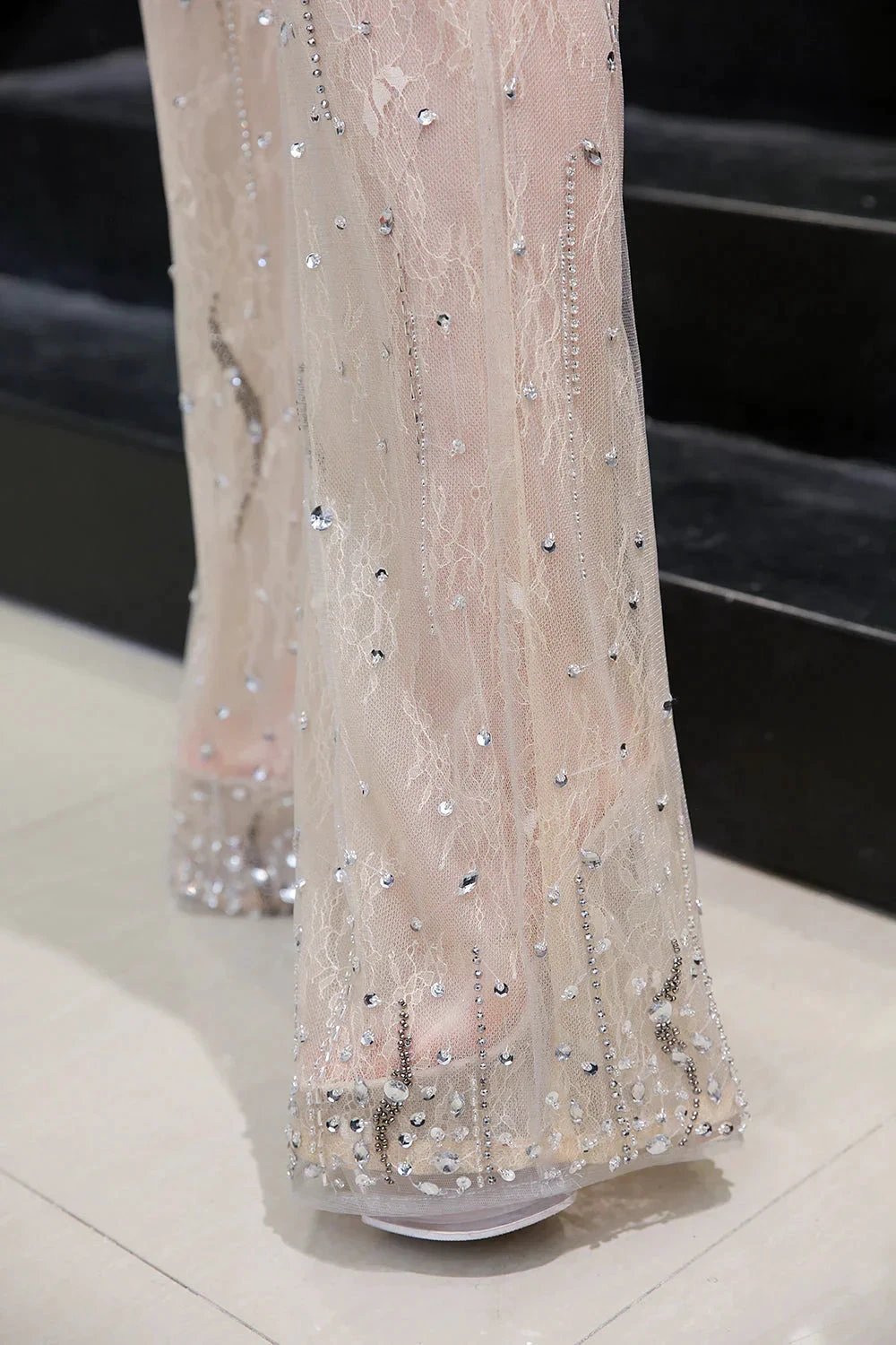 Jewel Sleeveless Tulle Evening Jumpsuit with Sequins