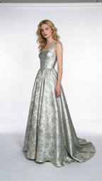 Mint Green Metallic Jacquard Square Neck Ball Gown by ZAPDRESS
