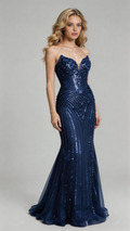 Burgundy Strapless Sequin Mermaid Evening Gown - Sparkly Prom Dress with Corset Bodice by ZAPDRESS