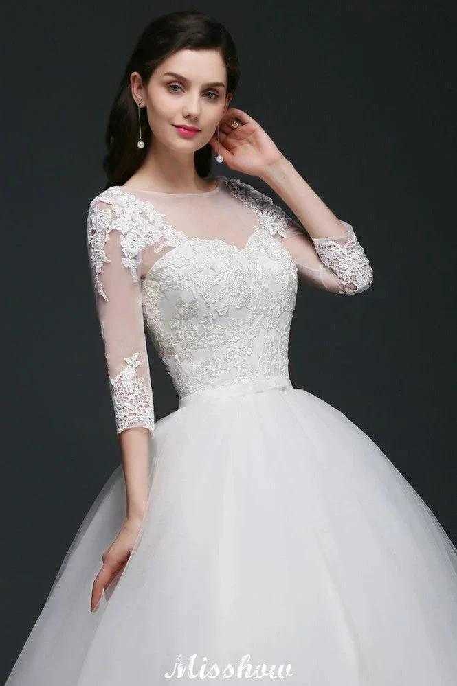 Lace Appliques Ball Gown Scoop Tulle Wedding Dress