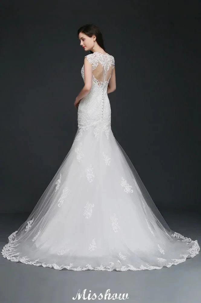 Lace Mermaid Jewel Elegant Wedding Dress