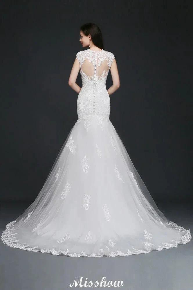 Lace Mermaid Jewel Elegant Wedding Dress