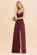 Lace Spaghetti Straps Prom Dresses | A-Line Sleeveless Side Split Evening Dresses