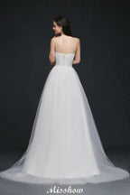 Lace White A-line Strapless Tulle Wedding Dress