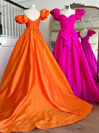 Lael | Orange Sweetheart Pleated A-Line Prom Dress With Bow