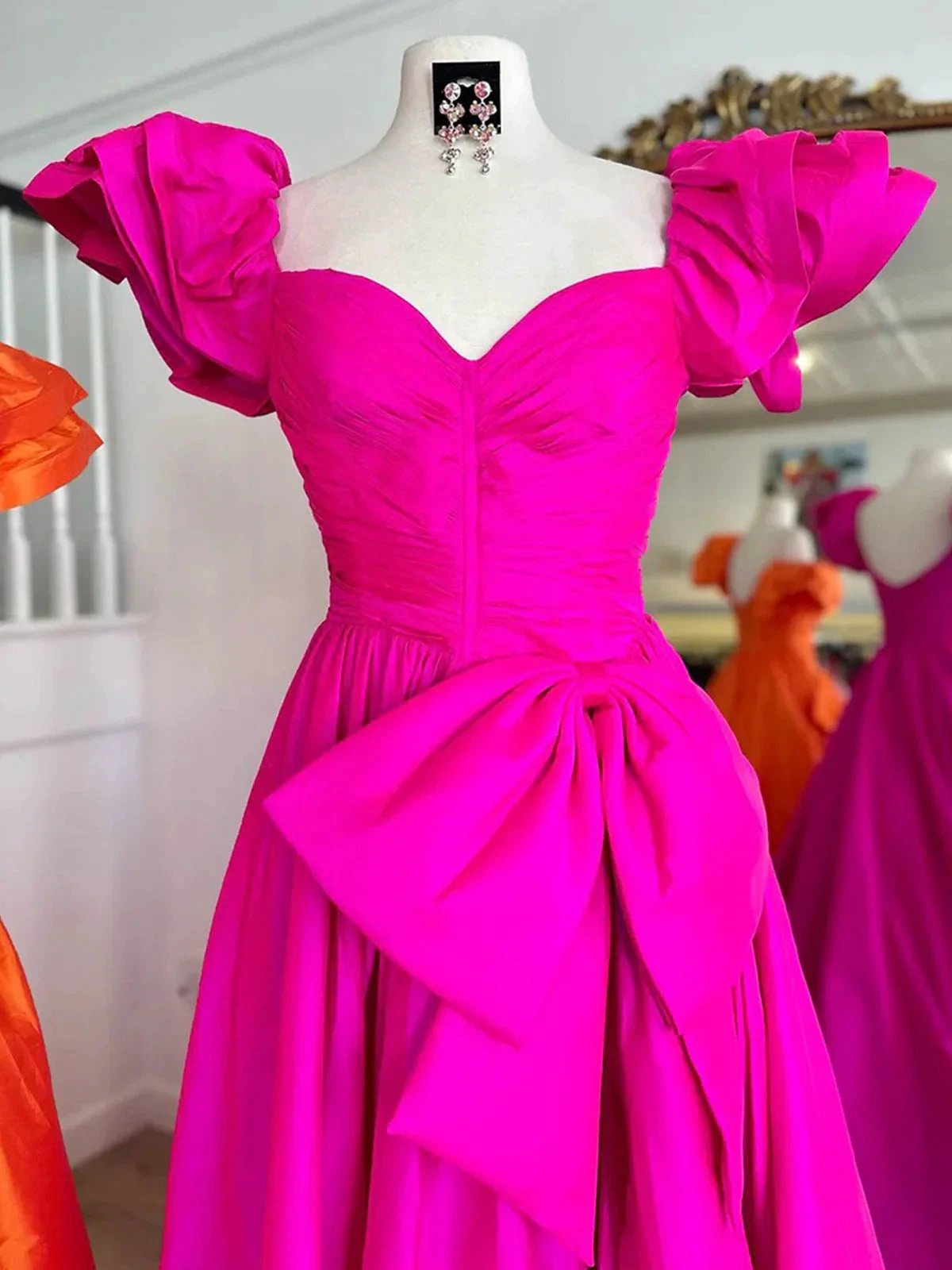 Lael | Orange Sweetheart Pleated A-Line Prom Dress With Bow