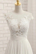 Long A-line Appliques Lace Chiffon Wedding Dress with Slit