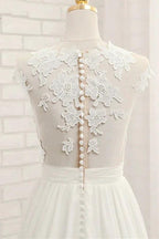 Long A-line Appliques Lace Chiffon Wedding Dress with Slit