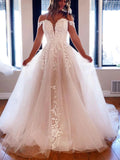 Long A-line off the Shoulder Tulle Prom Dress White Lace Formal Evening Gowns