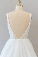 Long A-line Open Back Sequins Tulle Backless Wedding Dress