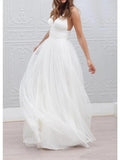 Long A-Line Spaghetti Strap Taffeta Tulle Chiffon Wedding Dresses