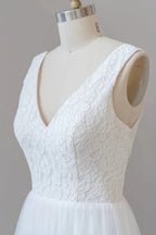 Long A-line Straps V-neck Chiffon Open Back Wedding Dress